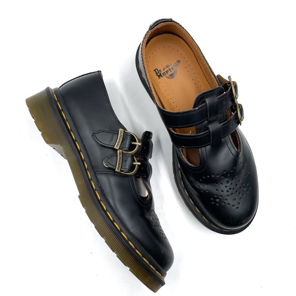 SOLD-Dr. Martens 12916 Mary Jane Loafers Black Leather Double Buckle Sz 6 - Picture 1 of 9